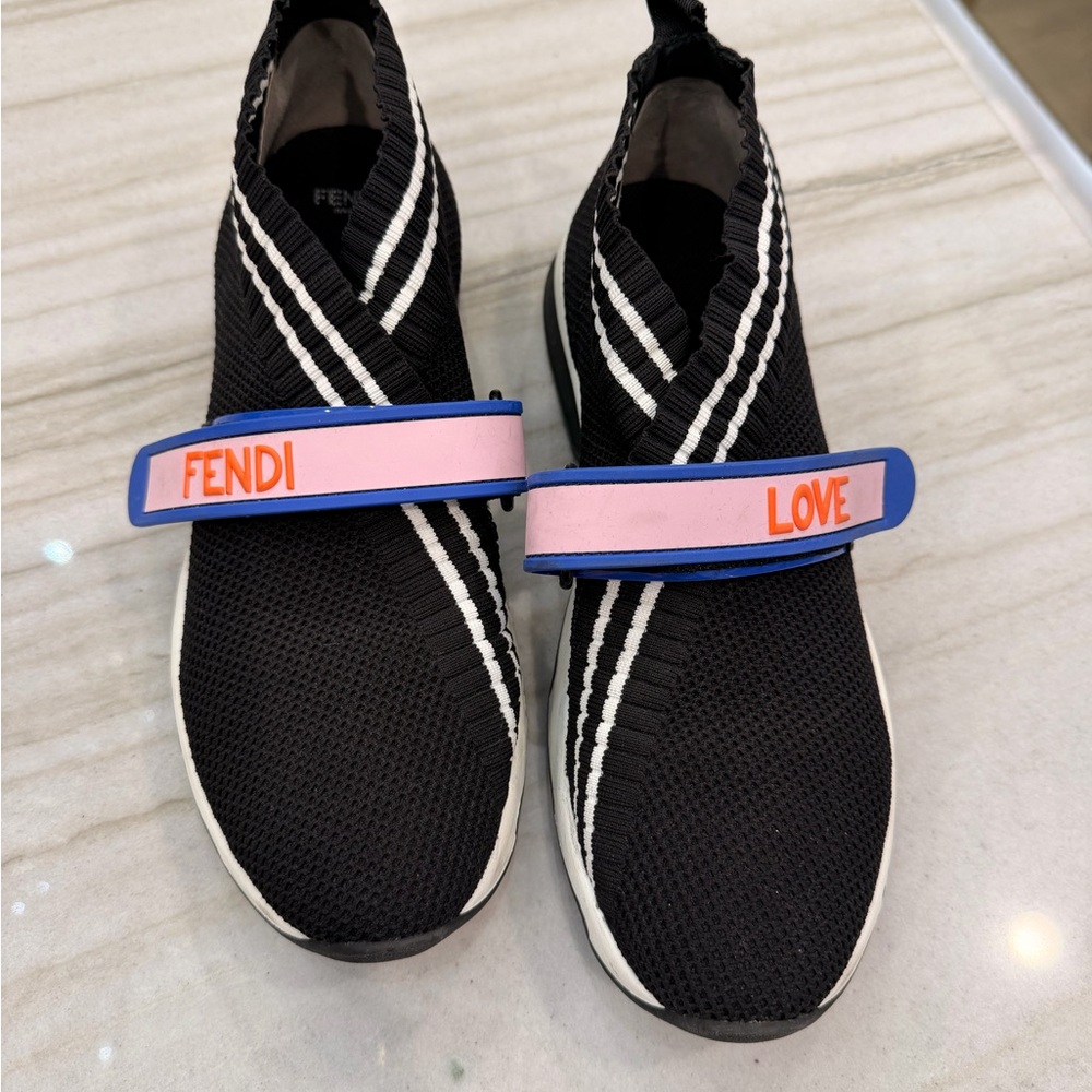 Fendi Black Sneakers with Pink and Blue Accents
